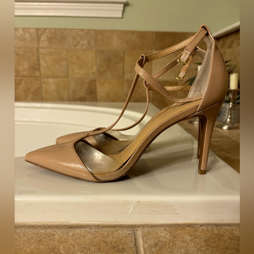 Thalia Sodi patent nude heels, 3”